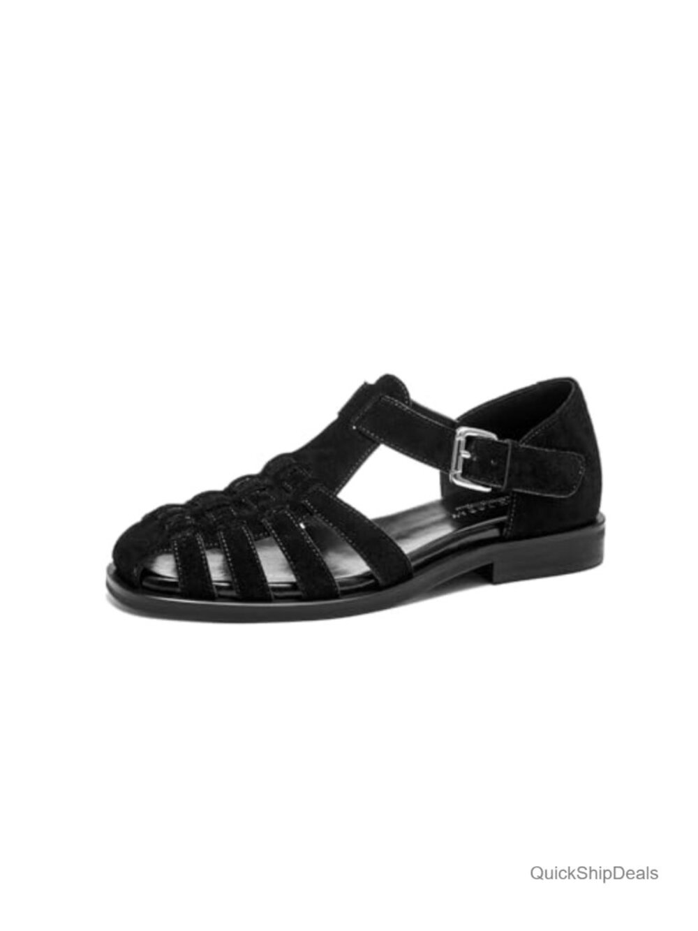 Fisherman Flats Sandals - Suede Leather Closed Toe Sandals with Low Heel and